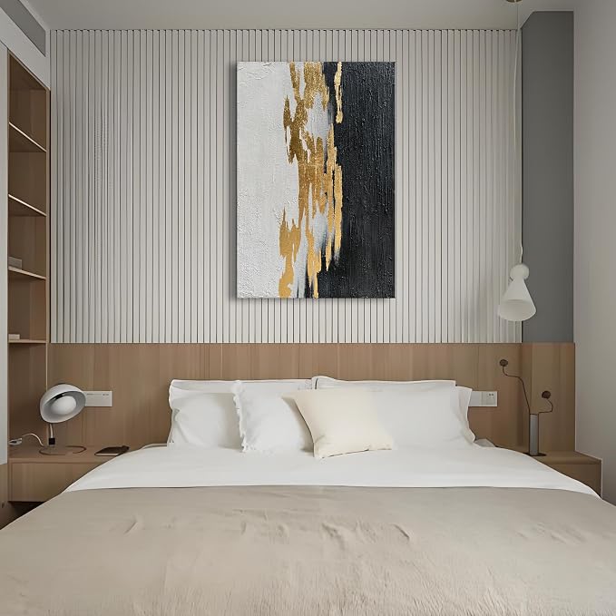 Hand-Painted Black and White Texture Abstract Art Modern Minimalist Home Office Wall Decoration Painting 36x24 inches