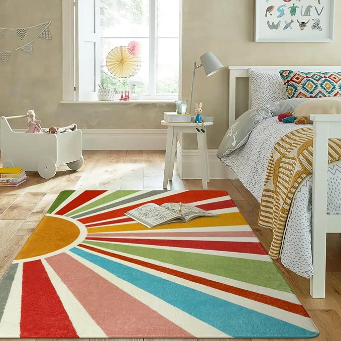 STARUIA Kids Rug 5'x7', Boho Washable Rainbow Nursery Rug, Non-Slip Soft Carpet for Playroom, Classroom, Office, Dining Room