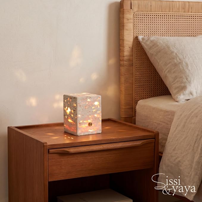 Travertine Stone Mood Light, 3-Color Dimmable LED Bedside Night Light, Japandi Home Decor Accent Lamp for Bedroom Living Room, Natural Marble Texture Table Lamp, Holiday Housewarming Gift