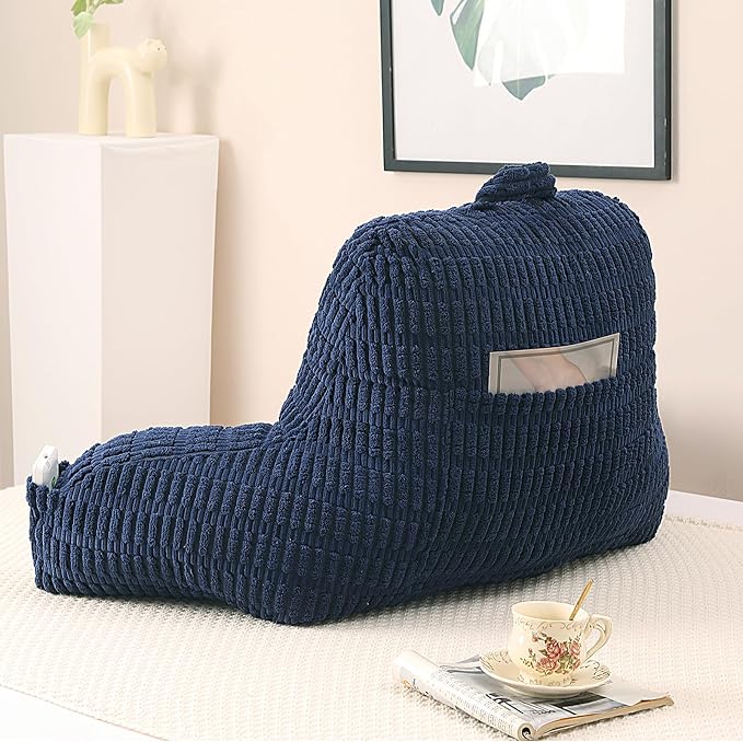 Reading Pillow for Sitting in Bed with Arm,Blue Corduroy,M | Sitting Pillow for Teens Back Support,17" Backrest Pillow Supports Reading,Gaming & Relaxing in Bed,Couch,Floor