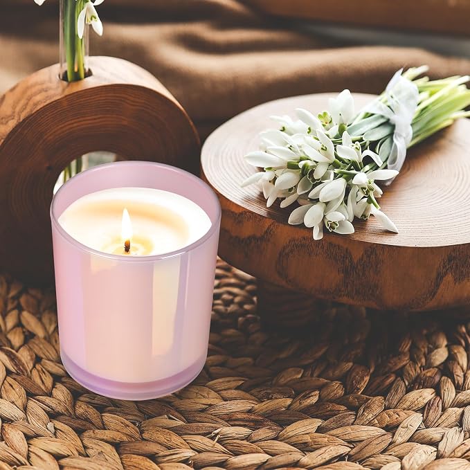 SHOWIN Thick Candle Jars for Making Candles 16 Pcs, 7 OZ Empty Jars with Wood Lids for Candle Making, Sample Container, Glitter Pink