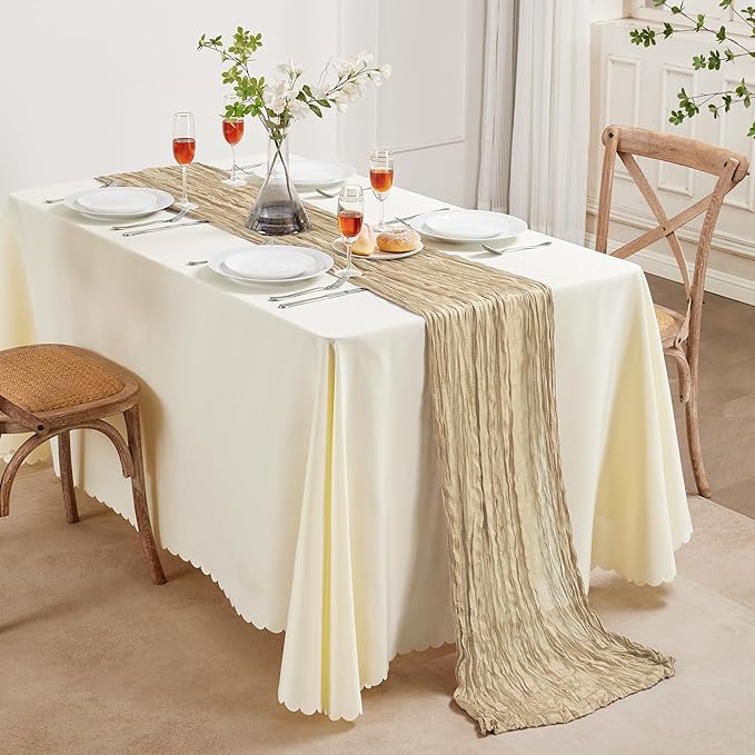 Beige Mother’s Day Cheesecloth Table Runner 10FT Long Easter Spring Boho Gauze Table Runner Rustic Sheer Runner for Spring Wedding Bridal Baby Shower Birthday Party Table Decor Home Easter Decor