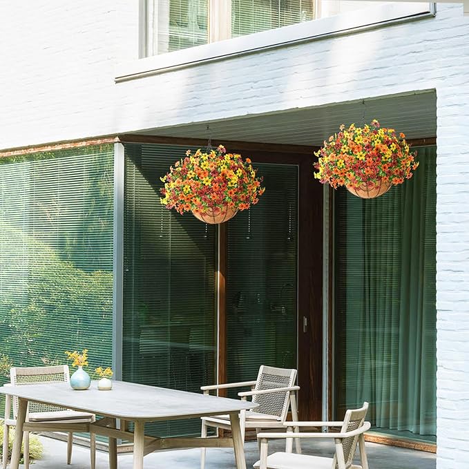 Artificial Flowers Fake Hanging Basket for Outdoor Spring Summer Decoration, 12 Bundles Faux Hanging Plants UV Resistant, Realistic Silk Flower for Outside Planters Porch Patio Balcony Yard Garden