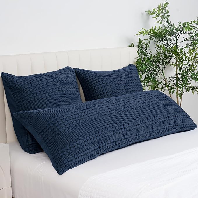 PHF 100% Cotton Waffle Body Pillowcase with Zipper, 1 Pack 20" x 54" Soft Skin-Friendly Pillow Sham, No Filling, Aesthetic Woven and Breathable Waffle Weave Body Pillow Cover for Bed, Blue Sapphire