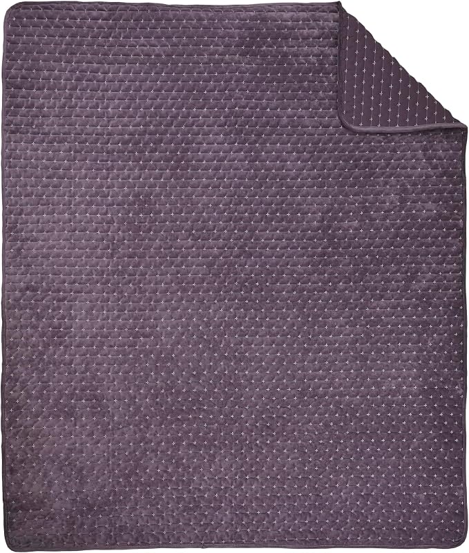 Levtex Home - Velvet Stitch - Throw - Cross Stitch Velvet - Plum with White - Quilt (50x60in.) and Sham 50x60in. - Polyester