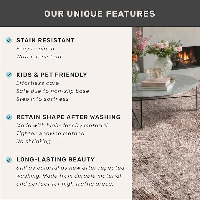 2x3 Small Rugs for Entryway, Rustic Brown Washable Non Slip Throw Rugs for Kitchen, Bathroom, Farmhouse Medallion Abstract Indoor Décor, Stain Resistant Carpet