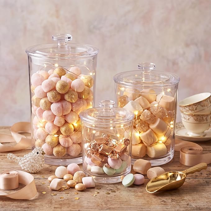 3 Pcs Plastic Apothecary Jar with Lid Decorative Crystal Wide Mouth Candy Jar for Candy Buffet Bathroom Storage Canisters Wedding Decor Acrylic Organization Canisters for Home