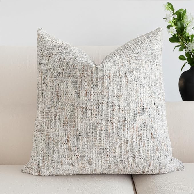 Textured Neutral Throw Pillow Covers 24x24 Inch Set of 2 Soft Woven Chenille Accent Boho Farmhouse Square Decorative Cushion Cases for Modern Home Decor Bed Couch Sofa Living Room
