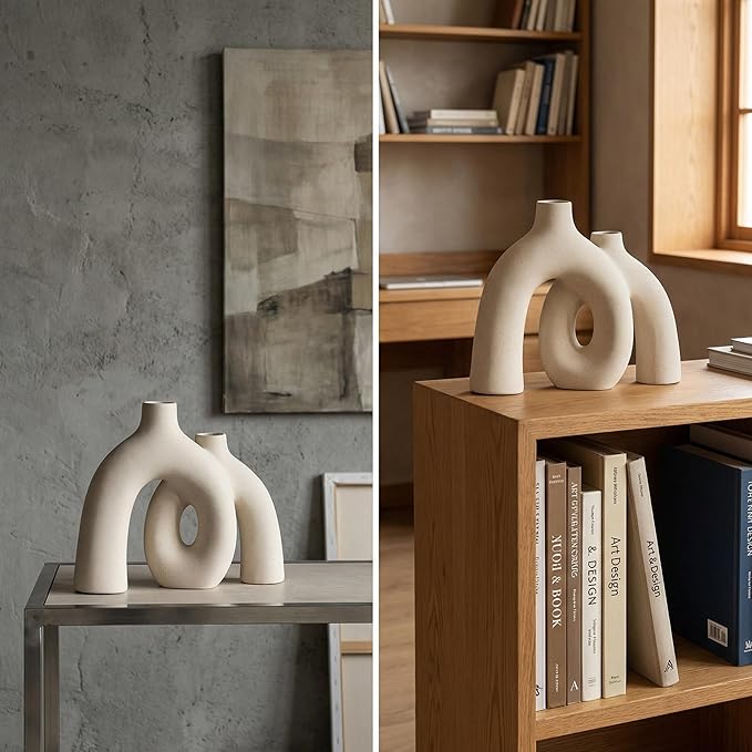 CEMABT Modern Nordic Boho Vase Set - Elegant Beige Matte Ceramic Home Decor for Living Room, Bookshelf, Mantel, Entryway Table & Console Décor | Shelf Decorations Easter Gift