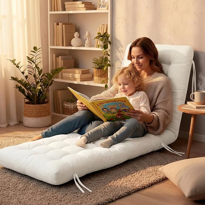 Vercraft Long Floor Cushion Large Floor Cushion with Brushed Cotton 74.8 x 27.5 x 3.15 in Jumbo Lounger Pillow for Outdoor Indoor Bay Window Meditation Yoga Reading Sleeping(1 Pc,White)