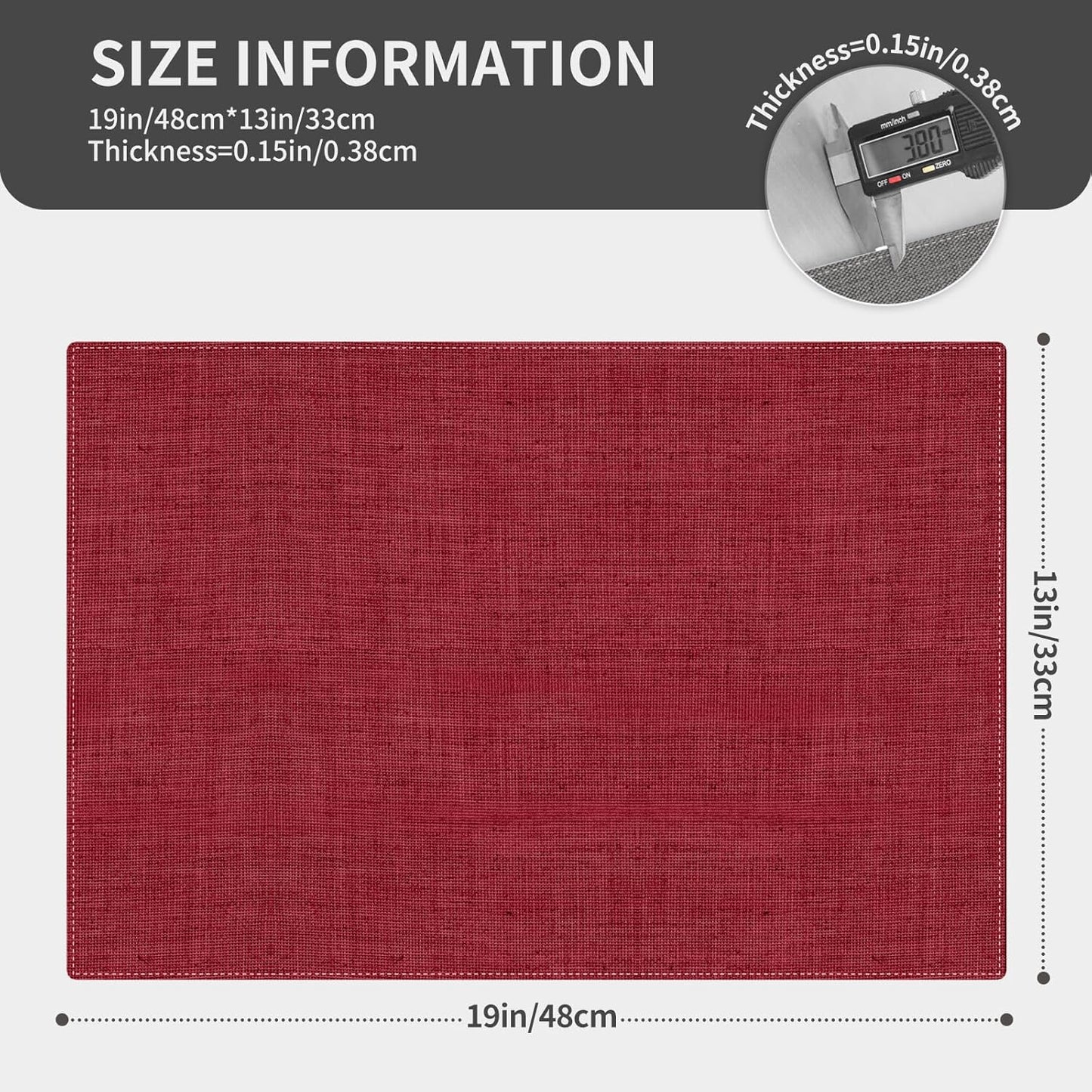Cloth Placemats, Set of 4 Heat-Resistant Cotton Linen Blend Double Layered Machine Washable Place Mats, Wrinkle Free Thick Fabric Dining Table Mats for Indoors & Outdoors (Burgundy, 4)