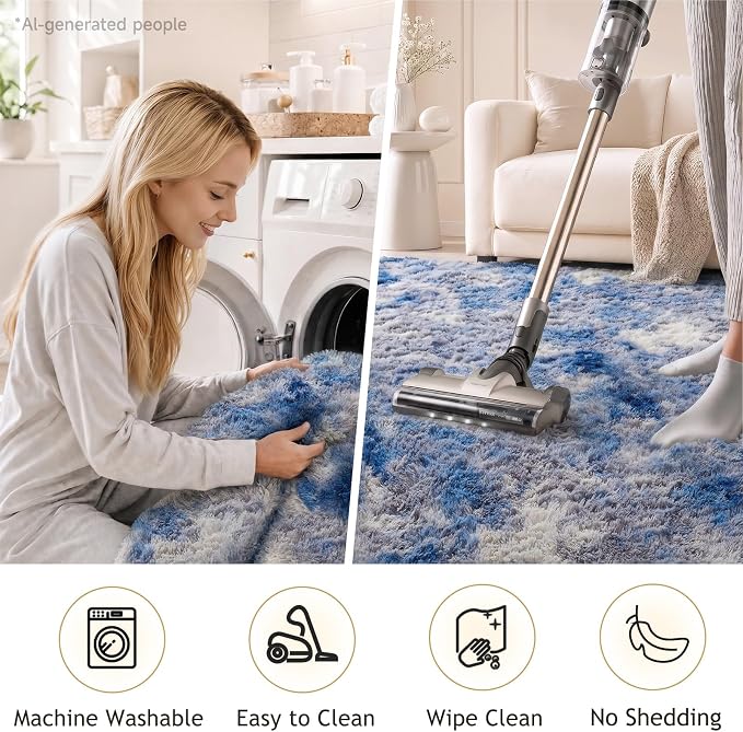 Ophanie Blue and Gray Area Rugs for Living Room 5x7,Navy Grey White Fluffy Shag Large Fuzzy Plush Soft Carpets,Floor Shaggy Rugs for Bedroom,Carpet Kids Boys Dorm Decor with Over 99 pcs Pile fibers