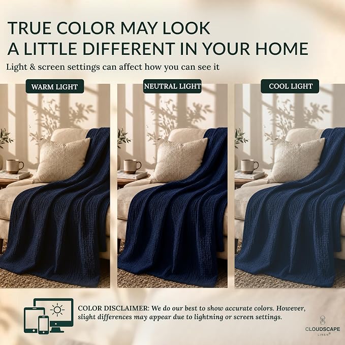 CLOUDSCAPE 4 Layer Muslin Blanket for Adults - 100% Cotton Throw Blanket - 50"x70" Oversized Gauze Throw for Sofa, Couch - Soft Lightweight Breathable Muslin Cotton Throws for Summer - Ensign Blue