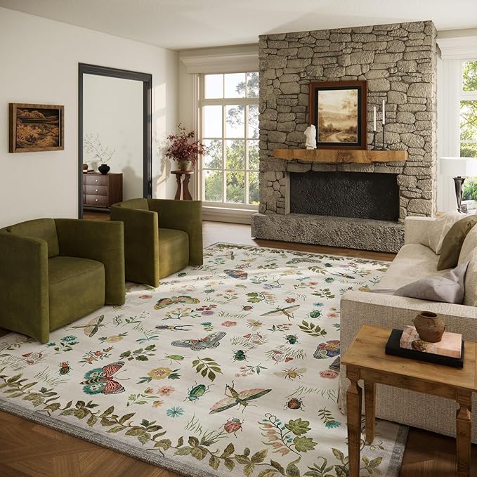 10x12 Area Rugs for Living Room: Washable Rug Non Slip Stain Resistant Low Pile Ultra Soft Faux Wool Lightweight Large Rugs for Bedroom Dining Room Under Table Rug Indoor Home Office Nursery Farmhouse