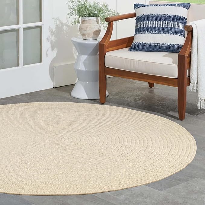 Superior Reversible Braided Indoor/Outdoor Area Rug, 4' Round, Cream