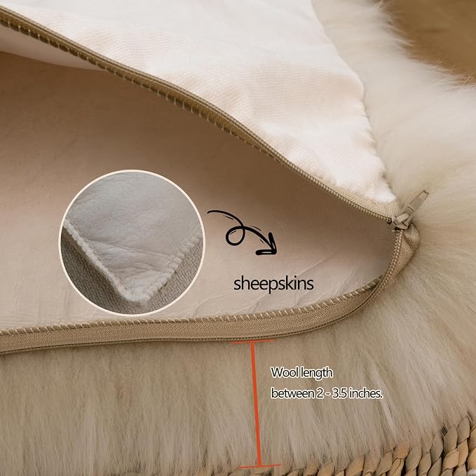 Luxury Soft Fur Sheepskin Fleece Cushion Cover Pillowcase Decorative Throw Pillows Covers, No Pillow Insert, (Cream Brown, Pack of 2)