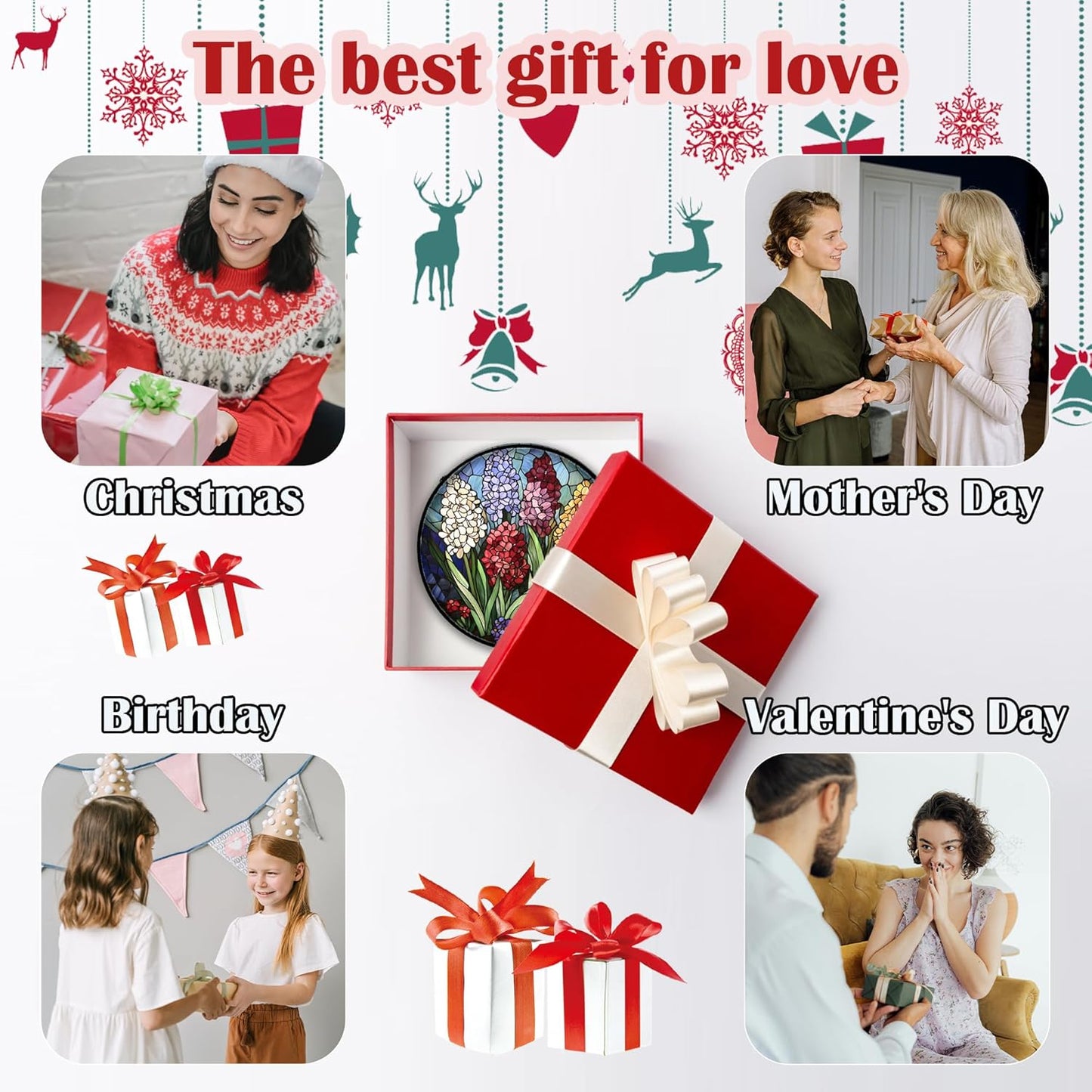 Stained Glass Window Hanging, Colorful Hyacinth Flowers Suncatcher for Doors Window Home Plant Sun Catchers Decoration Mother's Day Birthday Gifts for Women, Men, and Mom 15x15 in