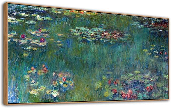 yearainn Framed Wall Art Canvas Prints Water Lilies by Claude Monet | Large Garden Artwork Green Landscape Contemporary Nature Pictures for Living Room Bedroom Home Office Decor 20" x 40"