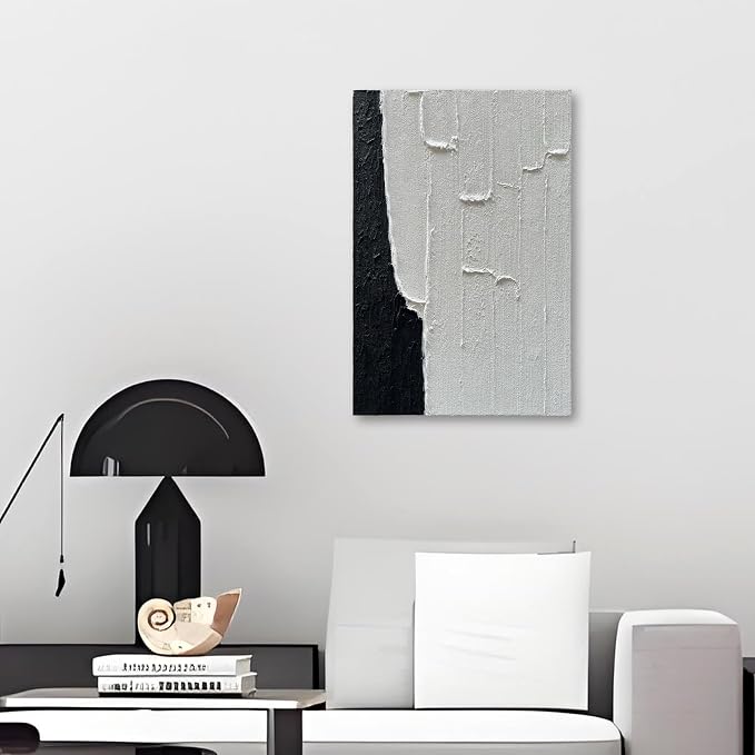 NANKAI Art 36x24-inch Hand-Painted Black and White Texture Decorative Paintings Contemporary Minimalist Abstract Oil Paintings, Home Living Room, Corridor and Wall Art