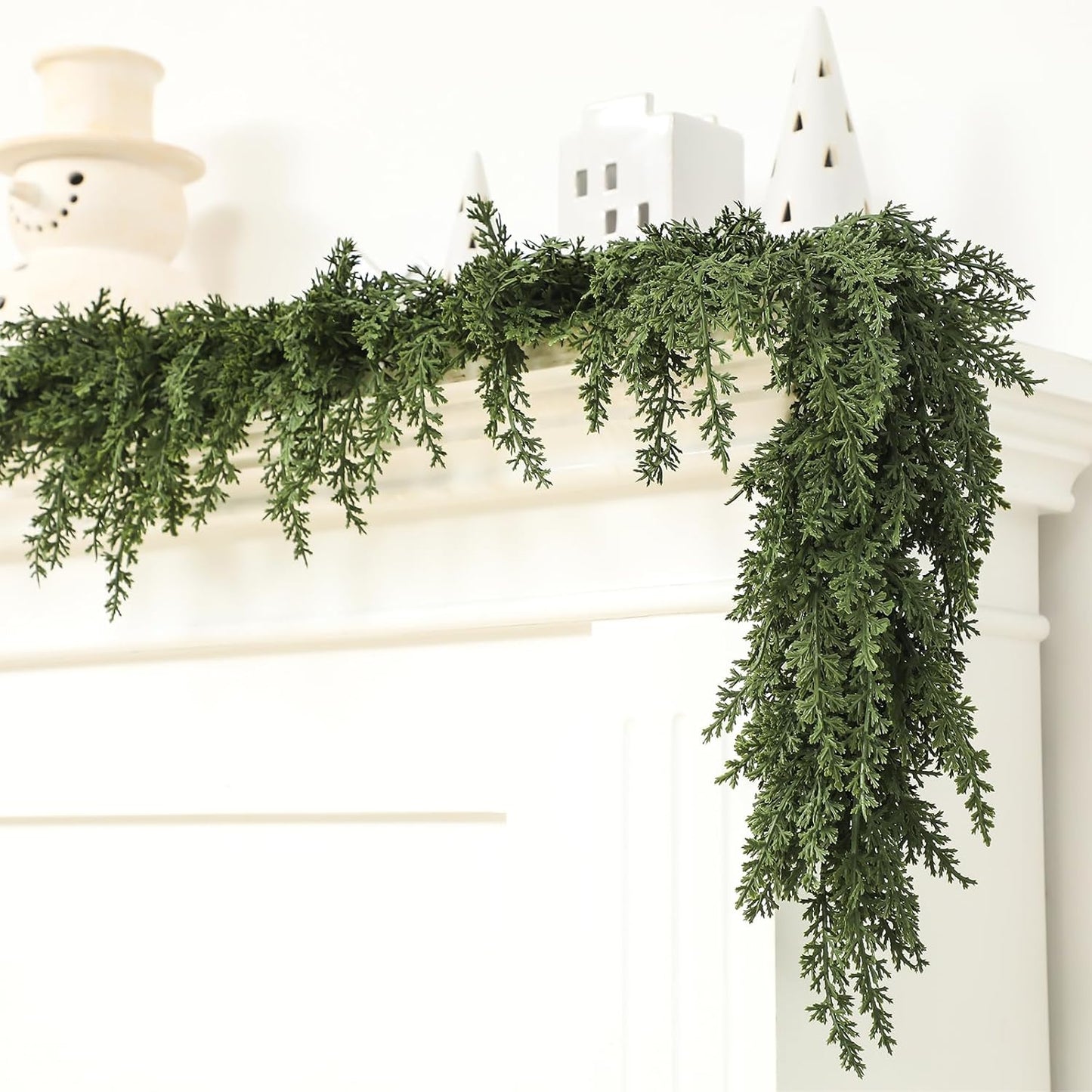 Jutom 2 PCS 6 ft Christmas Cedar Garland - Artificial Realistic Holiday Cedar Pine Needles Greenery Garland Decoration for Mantel Table Winter Party