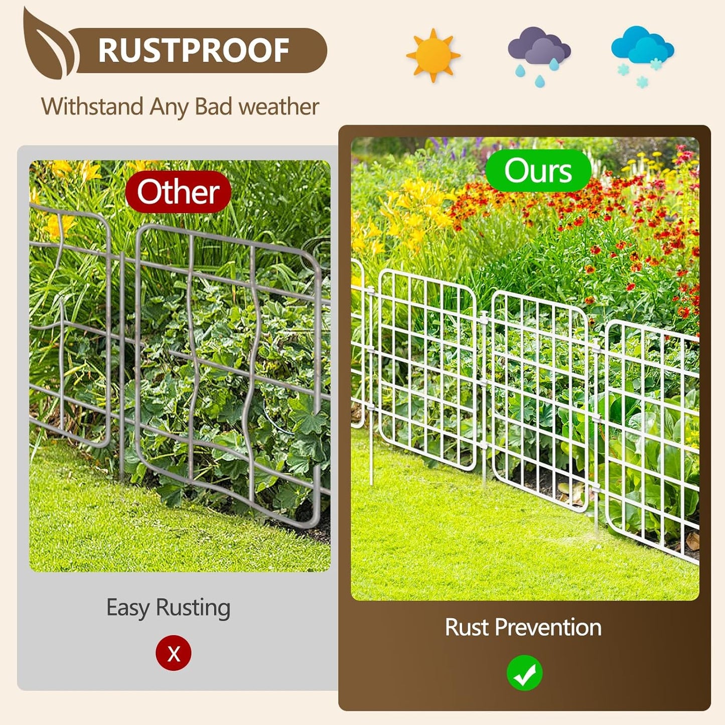 30ft x 17in Garden Fence Animal Barrier, 28 Panels No Dig Fence Border, Rustproof Metal Decorative Garden Fencing with Ground Stake, Flower Bed Edging Border for Dog, Rabbit, Outdoor Patio, White