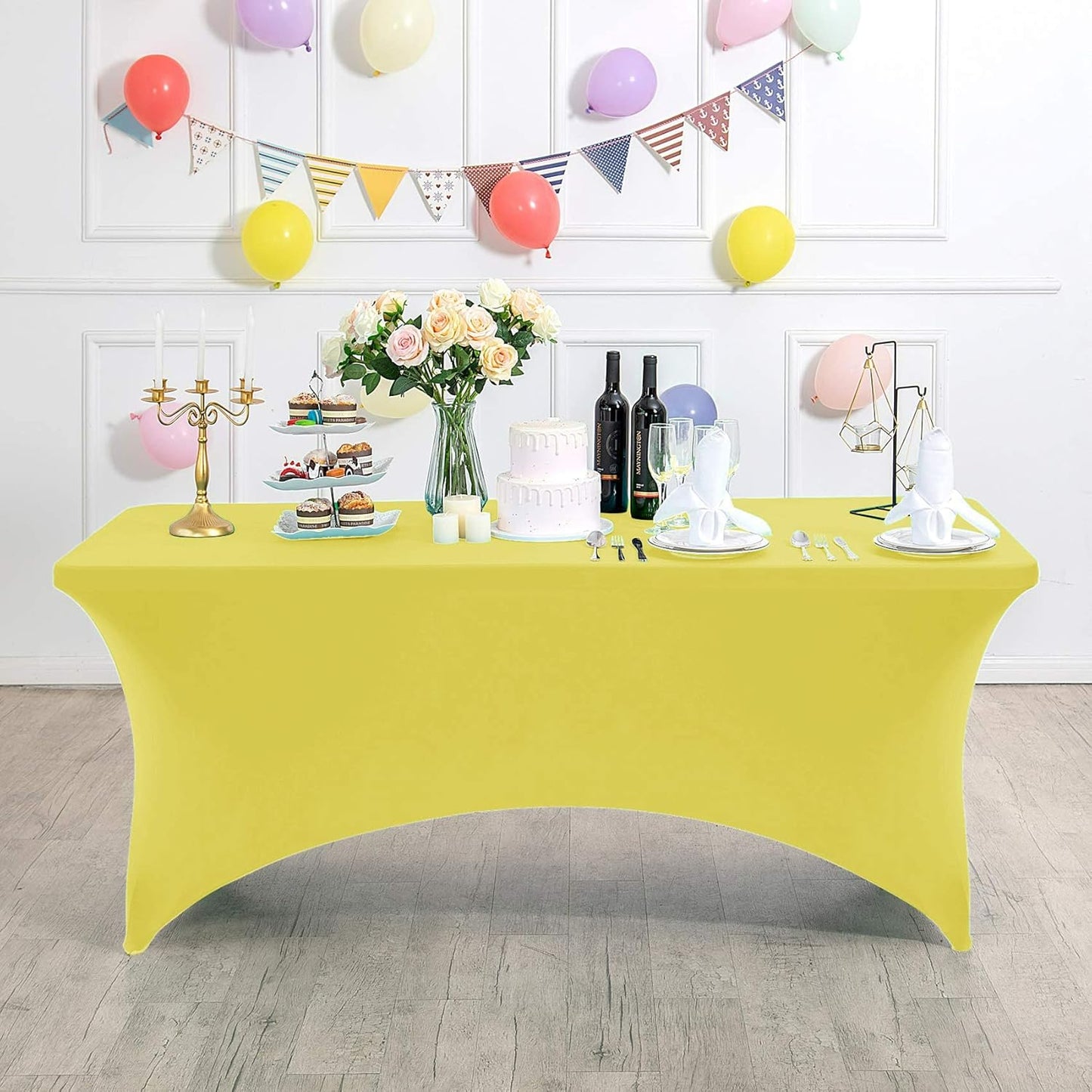 Spandex Table Cover for 8FT or 4ft or 6ft Table Universal Fitted Stretch Tablecloth for Party, Banquet, Wedding and Events-Yellow