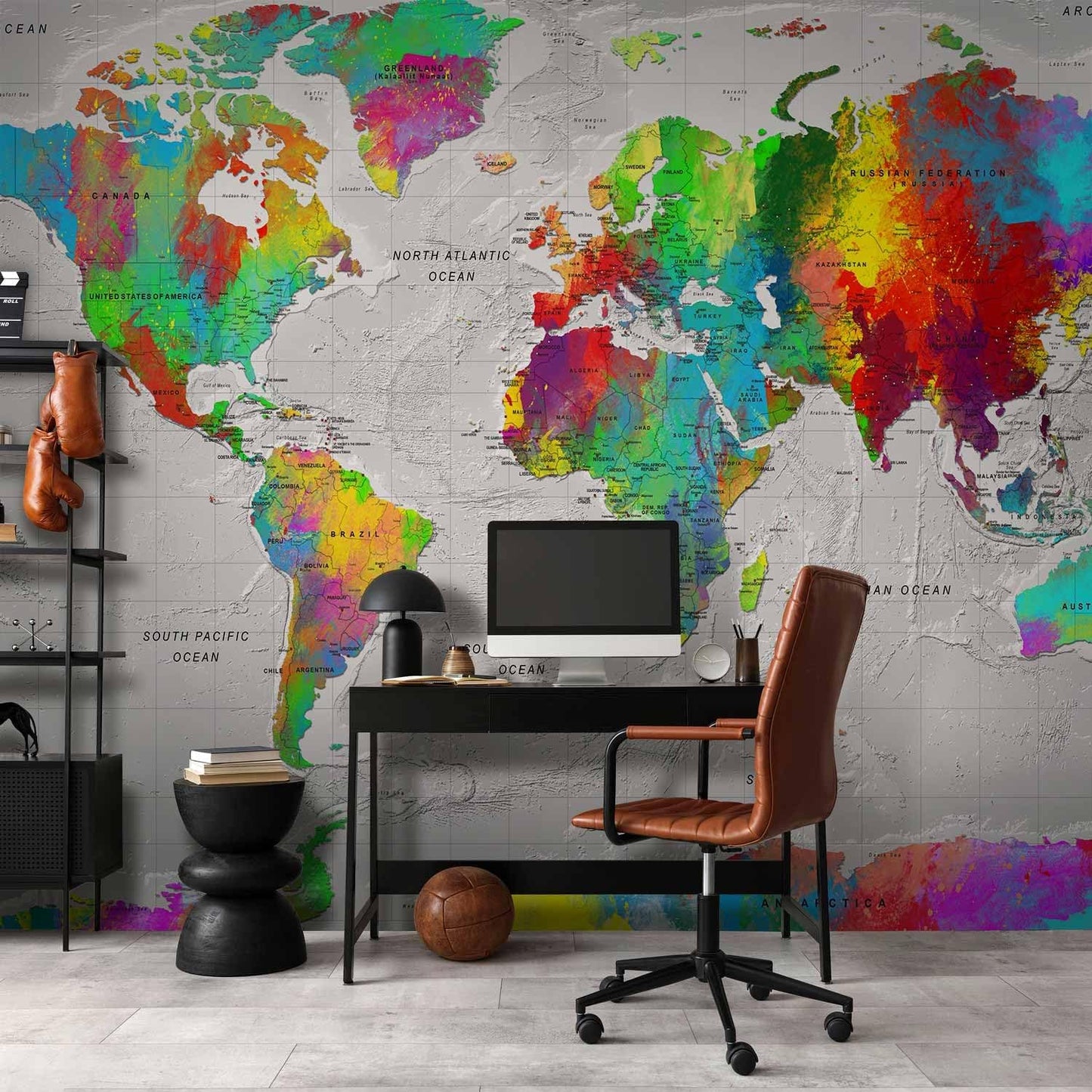 artgeist Premium Wall Mural World Map 157x110 in - XXL Non-Woven Wallpaper Fleece Wall Decor Photo Print Picture Image Design Home Map of The World k-A-0128-a-a