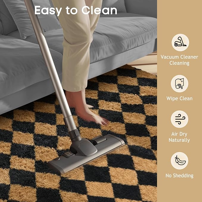 Ophanie Black & Beige Diamond Checkered Rugs for Living Room Bedroom, Rhombus Fluffy Soft Cute Fuzzy Area Rug, Plush Shaggy Bedside Floor 4x6 Furry Carpet for Kids Baby Teen Dorm Home Decor Aesthetic