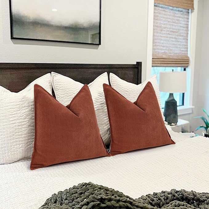 ZWJD Rust Throw Pillow Covers 16x16 Set of 2 Chenille Fall Pillow Covers with Elegant Design Soft and Luxurious Decorative Throw Pillows for Couch, Bed, and Home Decor