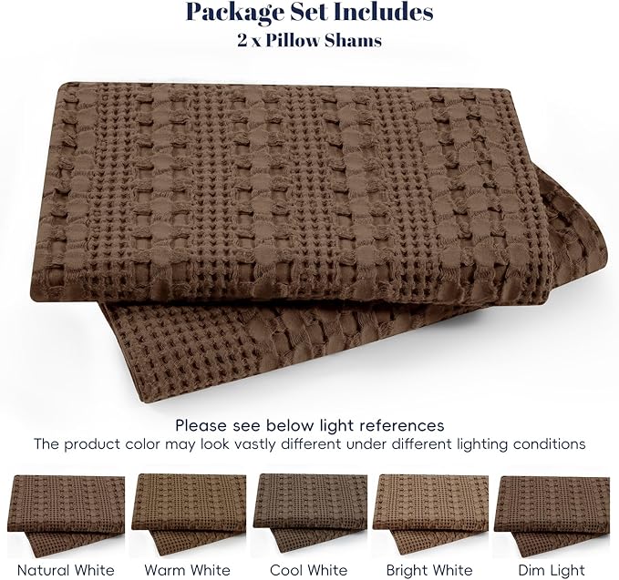 PHF 100% Cotton Waffle Pillow Shams California King Size, 2 Pack 20" x 40" Soft Skin-Friendly Pillowcases, No Filling, Aesthetic Woven and Breathable Waffle Weave Pillow Case Covers for Bed, Chocolate