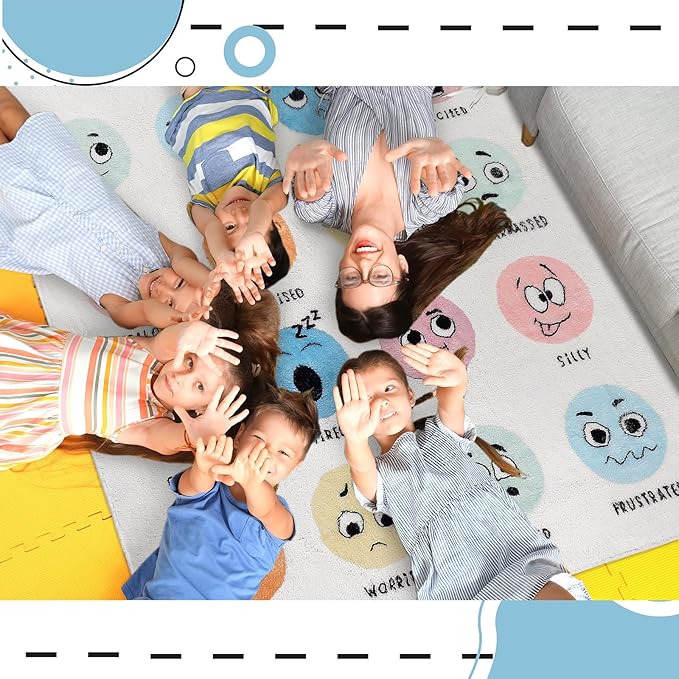 3.3 x 4 ft Calming Corner Items Calm Corner Classroom Rug Feelings Chart Emotion Reading Rug Soft Fluffy Mental Health Floor Mat for School Living Bedroom Playroom
