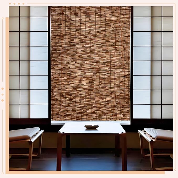 Reed Roller Shades,2 Pcs 48" W x 72" H Waterproof Privacy Screen Bamboo Outdoor Blind, Reed Curtain for Porch, Patio, Yard, Windows (Brown)
