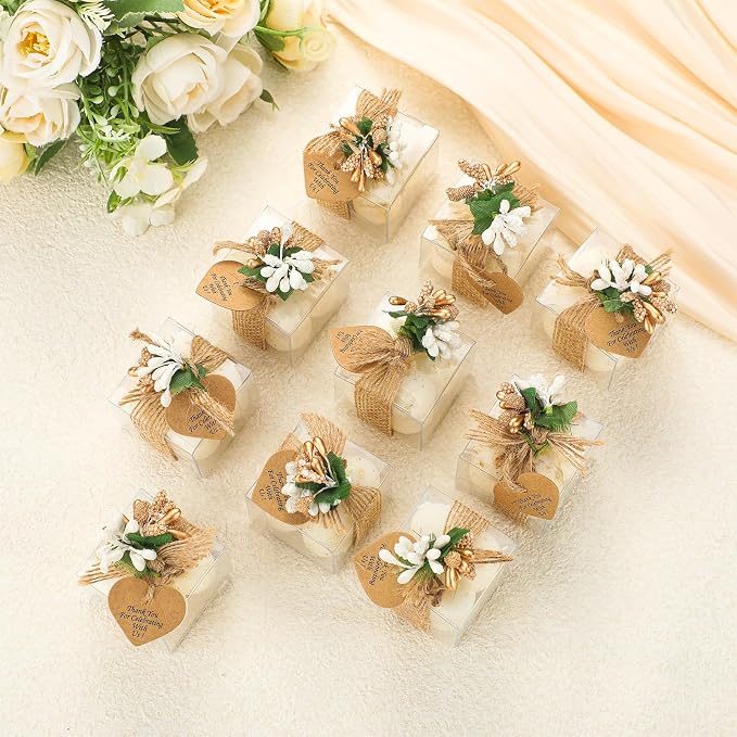 MTLEE Mini Bubble Candles Wedding Favors Gifts for Guests 1.57" x 1.38" Bubble Candles with Cards Dried Flowers DIY Gift Set for Baptism Party Bridal Shower Thank You Gifts(Gold Foil,30 Sets)