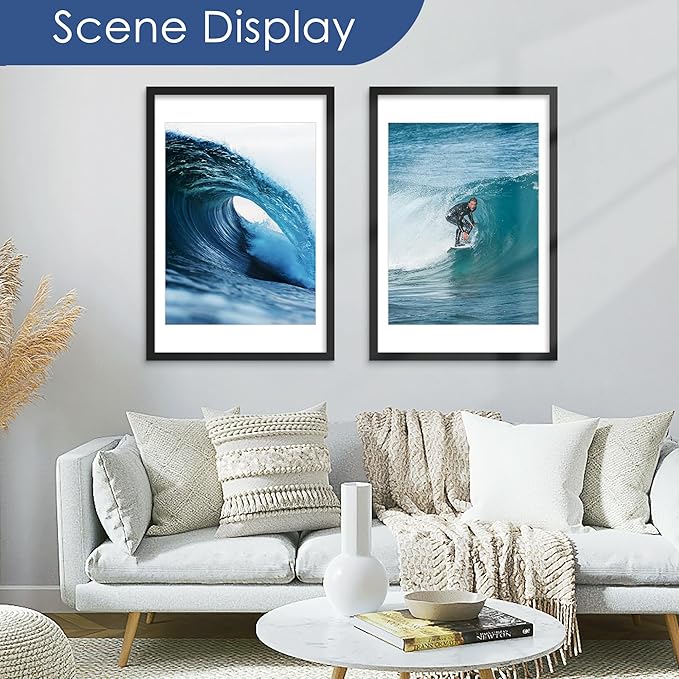 PEALSN 20x30 Picture Frame Set of 6, Display Pictures 18 x 24 with Mat or 20 x 30 without Mat for Wall Mounting or Table Top Display, Poster Frames Collage for Wall Decor, Black.