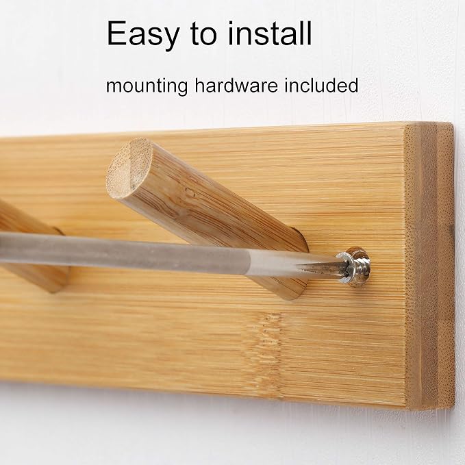 WEBI Coat Rack Wall Mounted,16" Hole to Hole,Coat Hanger Wall Mount with 5 Hooks for Hanging Coats,Hook Rack Peg Rail for Hats,Jacket,Clothes,Towels,Natural,2 Packs