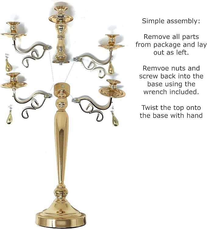 Allgala 26" 5-Arm Tall Gold Plated Taper Candle Holder Candlestick Candelabra-HD89031