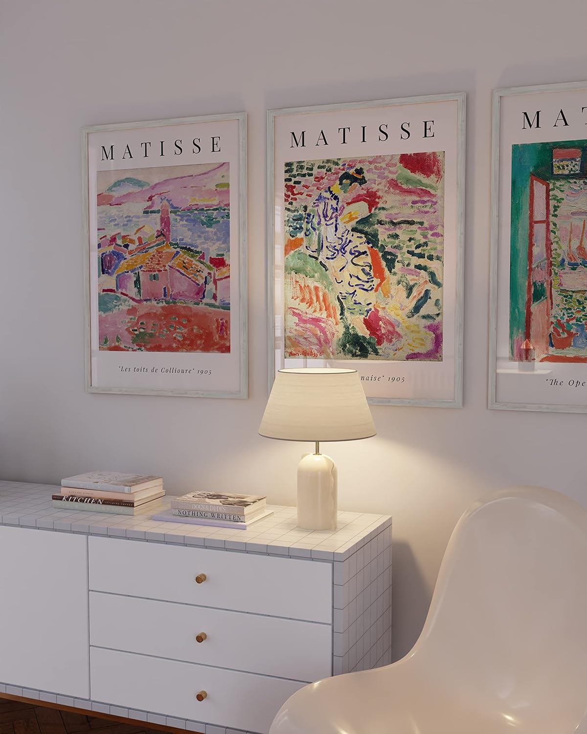 HAUS AND HUES White Poster Frames 24 X 36 Inches - Set of 3 Large Picture 24x36, Frame Sets for Wall Collage 24x36 Wood, Gallery 24x36 (White Oak Frame) 24x36 in