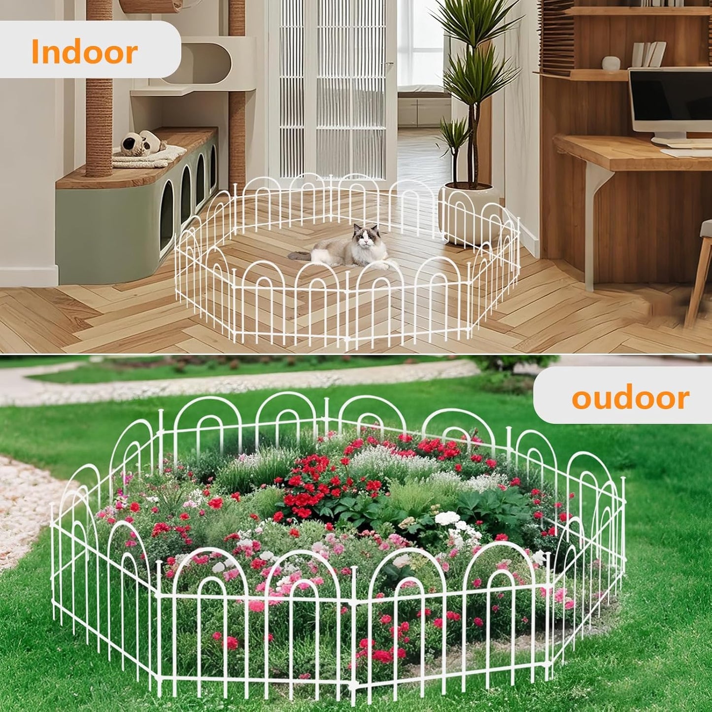 45ft X 13in Animal Barrier Fence, 32 Panels No Dig Fence for Dogs Rabbit, Anti Digging Defense Barrier Garden Edging Border, Rustproof Metal Arched Decorative Garden Fencing for Outdoor, Yard, White