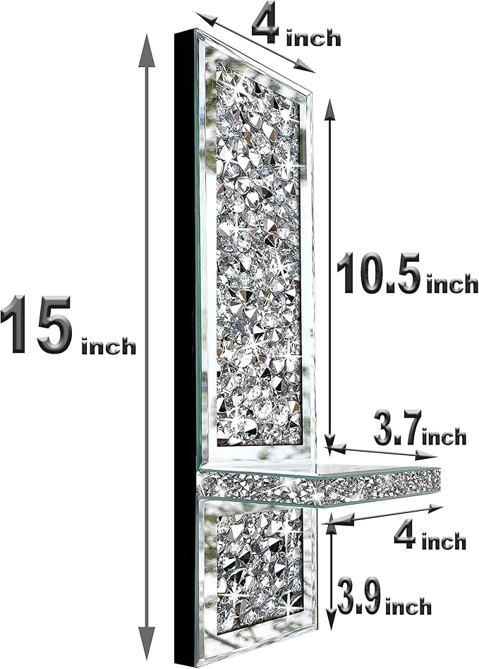 ZOLAPI Set of 2 Crystal Crush Diamond Candle Sconces, Gorgeous Silver Mirrored Wall Sconce, Candle Holder Glass Wall Decorations for Home Décor, Living Room, Dining Room.