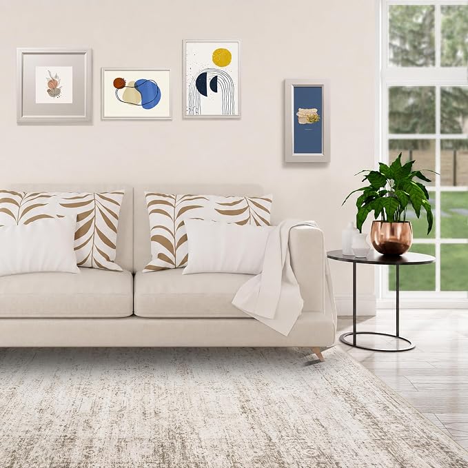 6x9 Area Rugs for Living Room Rug Washable: Modern Rug for Dining Room Bedroom Carpet Non Slip Low Pile 6 by 9 Indoor Abstract Nursery Home Office Beige Ivory