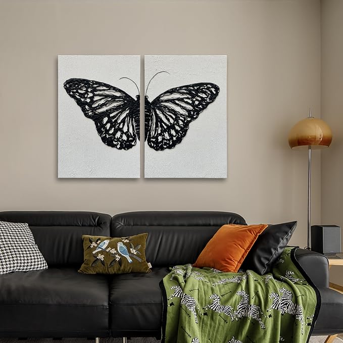 NANKAI Art Hand-Painted Black Butterfly Texture Art Wall Decoration 36x24-inch x2 Contemporary Art Oil Painting Home Living Room Corridor Wall Art