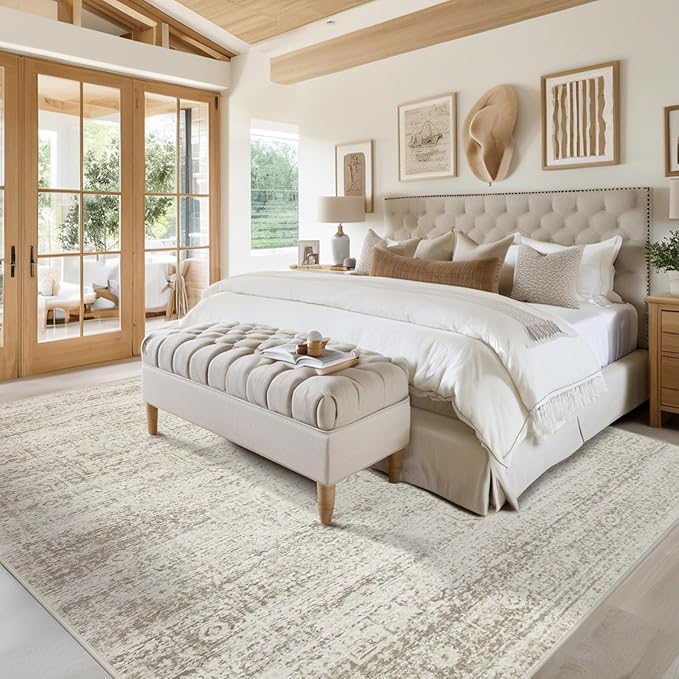 Srugn Washable Rugs 8x10 Area Rugs for Living Room,Ultra Soft Faux Wool Retro Rugs for Bedroom,Dining Room,Non Slip&Non-Shedding Low Pile Vintage Print Rug Indoor Large Carpets for Home Office Decor