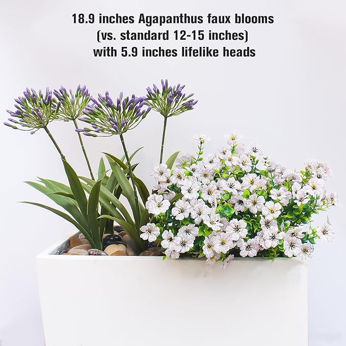 Outdoor Artificial Flowers for Porch 18.9 in Fake Plants 8 Bundles Plastic White Flower Large Faux Greenery for Outside Planter Yard Patio Decor