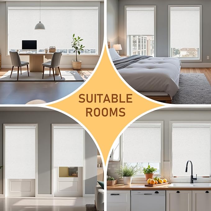 Cordless Roller Shades Blackout Blinds for Windows Room Darkening Rolled Up Shades with Spring System, UV Protection Natural Linen Fabric Window Shades Door Blinds for Home(21" W x 72" H, Linen Cream