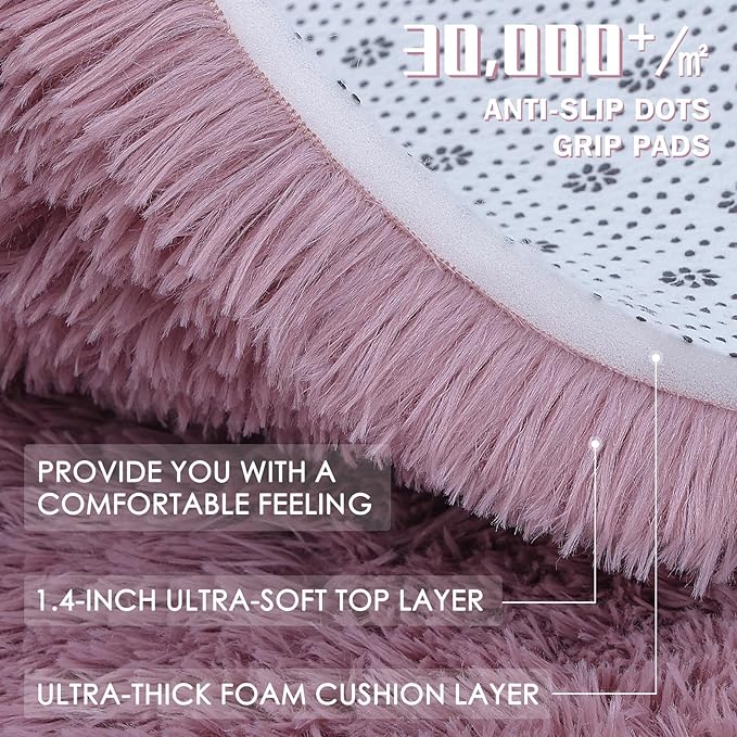 OLANLY 5x8 Machine Washable Large Area Rugs for Living Room, Bedroom, Soft Fluffy Shaggy Bedside Rug, Indoor Floor Carpet for Kids Girls and Boys, Dorms, Nursery, Home Decor Aesthetic, Blush