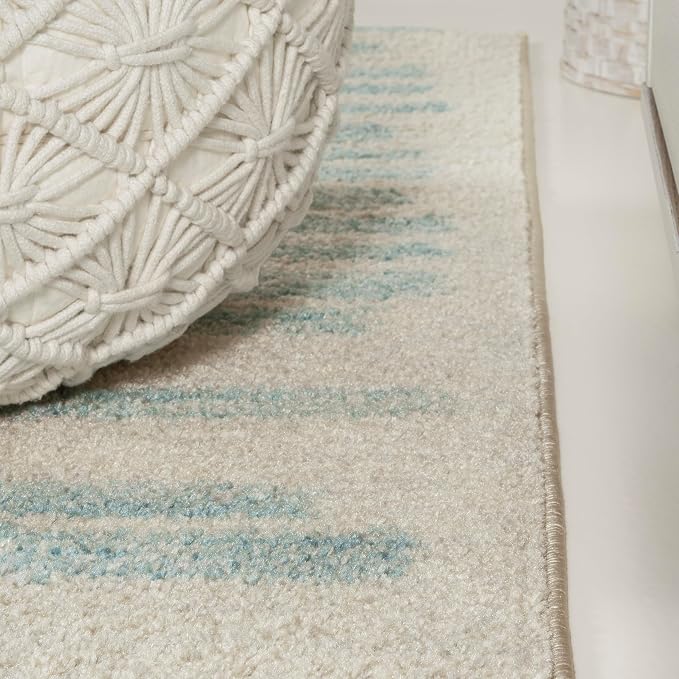 JONATHAN Y Khalil Modern Berber Stripe Cream/Turquoise Runner Rug, 2x8, Contemporary, Bohemian, Easy-Cleaning for Living Room, Bedroom, Kitchen, Pet Friendly, Non-Shedding (MOH207B-28)
