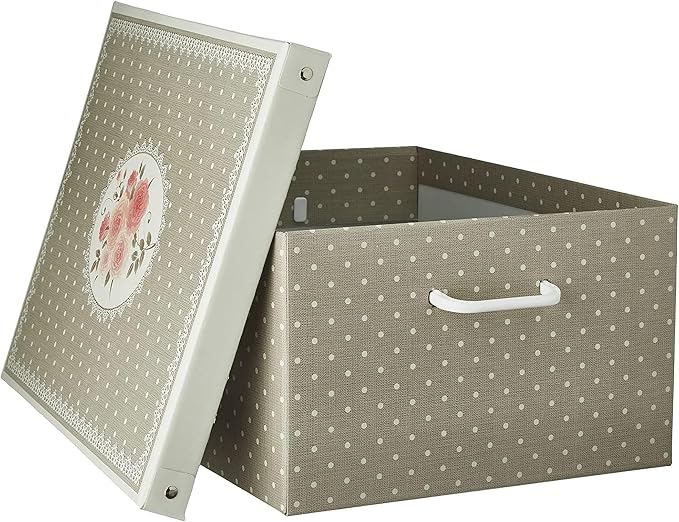 Lavatelli: Storage Box 6 Pack: Large - Grey Polka Dots - Lid & Handles, Decorative Cardboard Organizer, Stack, Home-Clothes-Linens, 19.7 x 15.4 x 9.4