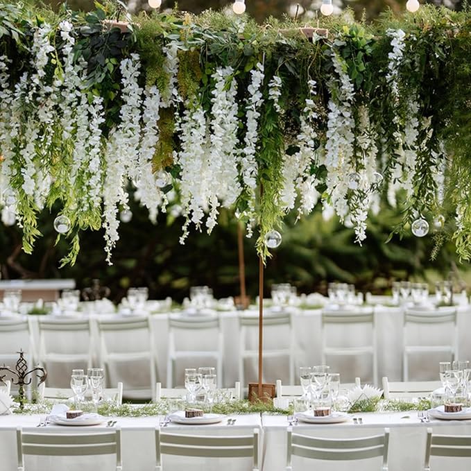 Alotiki Wisteria Hanging Flowers,Fake Hanging Flowers,Wisteria artificiales Garland for Home Wedding Arch Floral Party Garden Ceremony Outdoor Decor,3.6 feet Long(75,White)