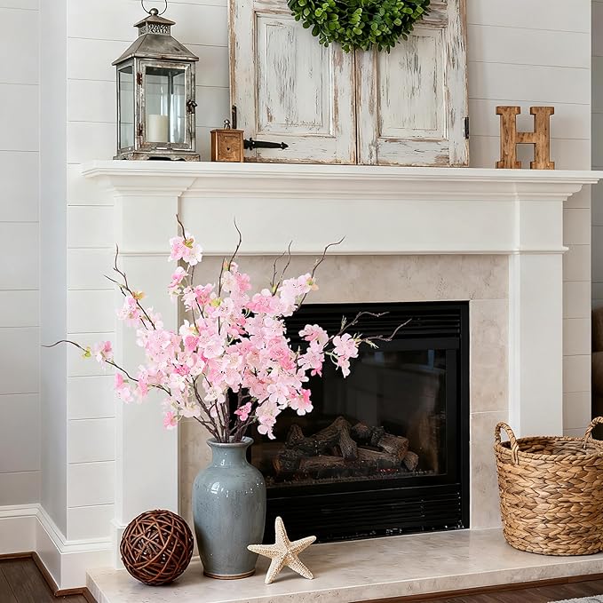 INXUGAO 12 PCS Faux Cherry Blossom Branches Décor 22.83 Inch Fake Artificial Cherry Flowers for Home Indoor Decoration Vase Arrangement Table Living Room Bedroom Spring Decor