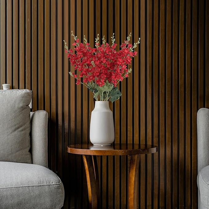 8PCS Long Stem Artificial Delphinium Flowers 33.5'' Larkspur Artificial Flower Red Silk Flowers for Tall Vase Home Wedding Table Centerpieces Decor(Red)